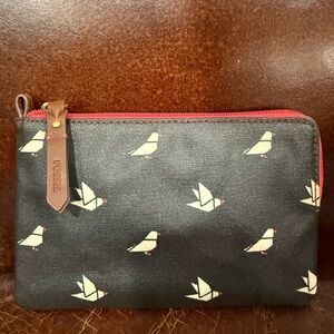Fossil Black and Red with White Bird Pattern Clutch